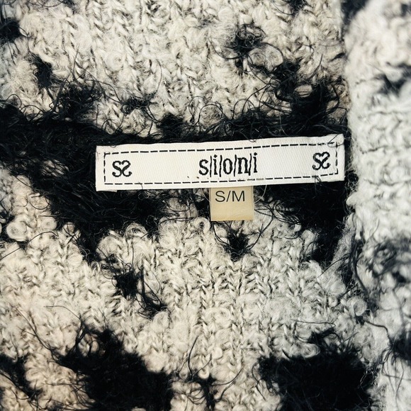 Womens S/M Sioni Houndstooth Sweater‎ Vest Black White Eyelash Fringe Open Front - Picture 2 of 7